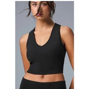 Alo Yoga Goddess Ribbed Cropped Racerback Tank in Black